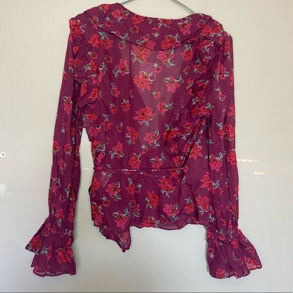 Free People NWT Pink Floral Sultry Combo Amanda Ruffle Top Blouse Size XS - Picture 9 of 9